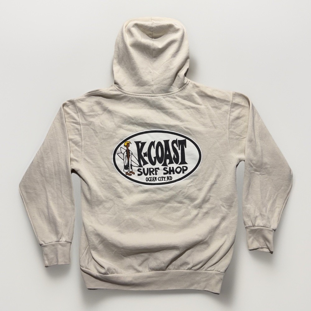 Vintage K-Coast Surf Shop Hoodie L Beach Cream Pullover MV Sport Ocean City Y2K
